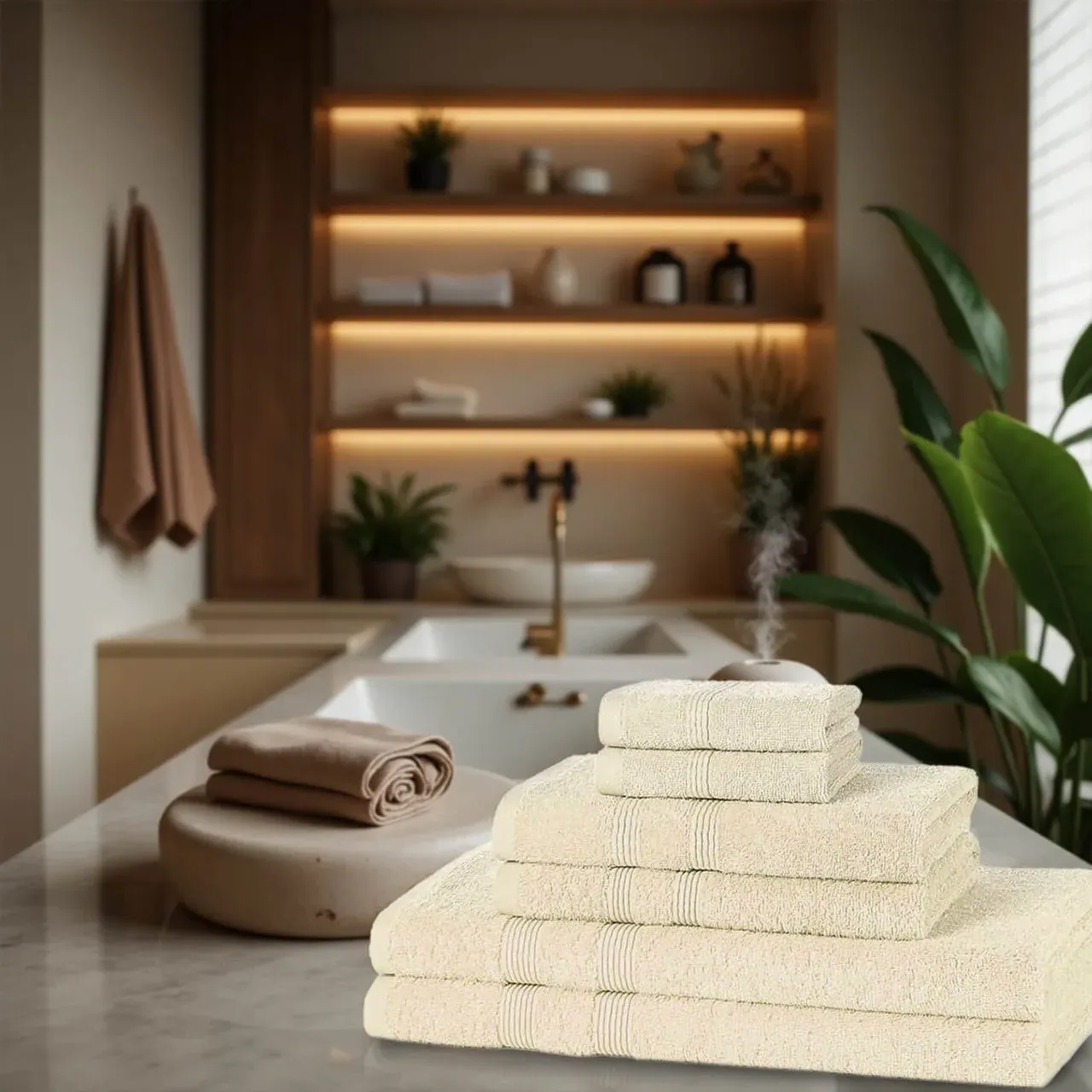 6-Piece Towel Bale Set 500GSM - Cream, Cotton by The Towel Shop