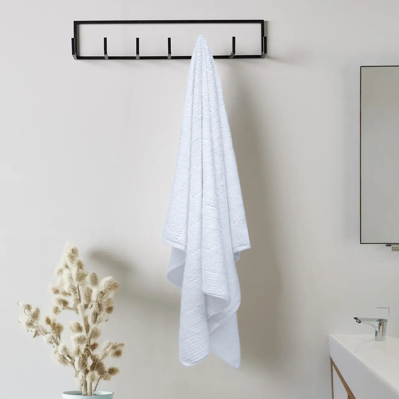 600 GSM Jacquard Bath Towels - White, Cotton by The Towel Shop