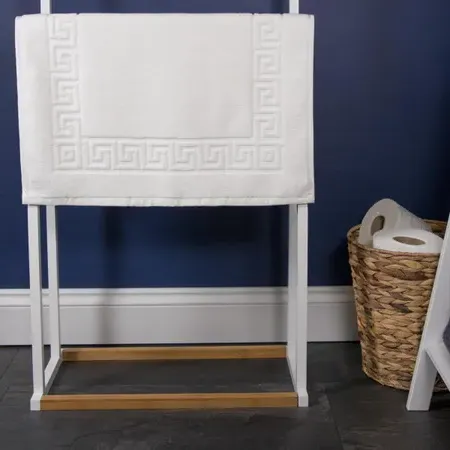 700 GSM Greek Key Bath Mat - White, Cotton product