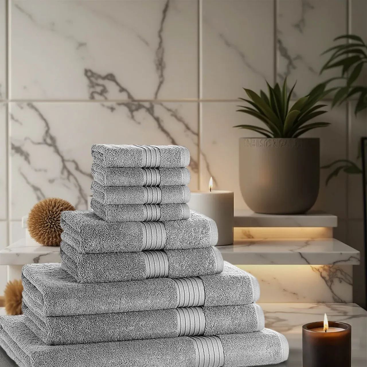 9-Piece Towel Bale Set 700 GSM - Silver, Cotton by The Towel Shop