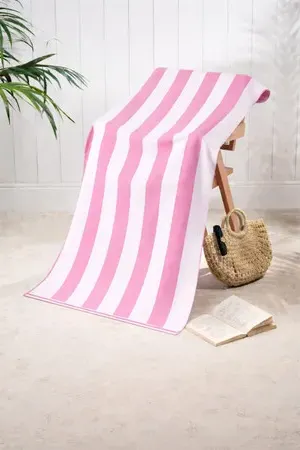 Cabana Stripe Microfibre Beach Towel - Pink, White product