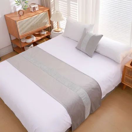 Diamond-Pattern Velvet Bed Runner - Light Grey, Polyester product