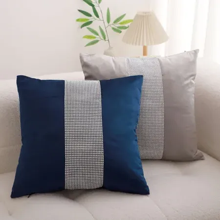 Diamond-Pattern Velvet Cushion Cover - Light Grey, Polyester product