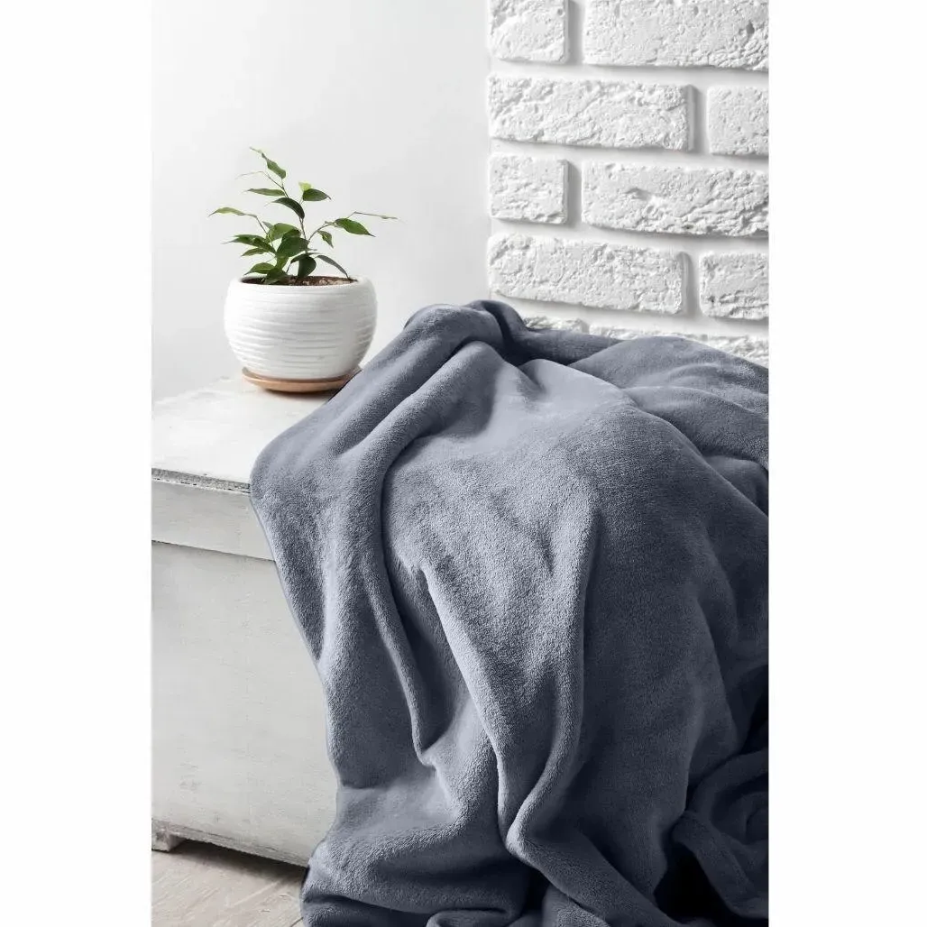 Single Fleece Blanket Thermal - Silver, Polyester by The Towel Shop