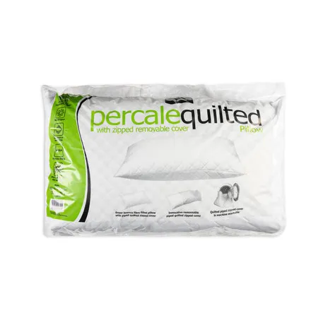 Quilted Percale Pillow with Zipped Removable Cover - White product