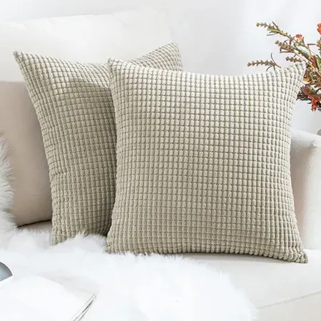 Set of 2 Cushions with Covers - Grey, Corduroy