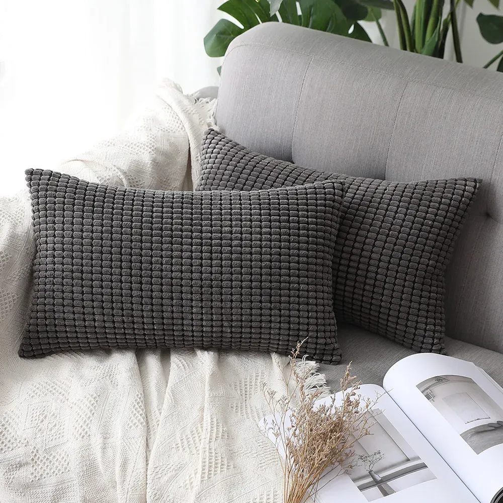 Set of 2 Cushions with Corduroy Covers - Light Grey by The Towel Shop