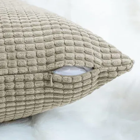 Square Cushion Cover with Zip - Dark Grey, Corduroy