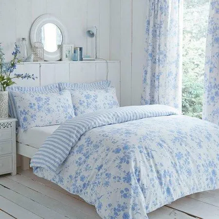 Toile Duvet Cover Set with Piping - Blue, Polycotton image