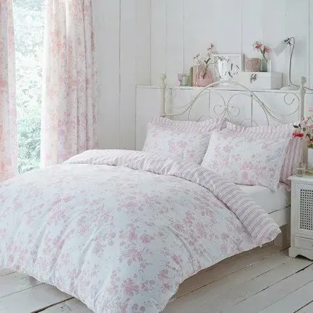 Toile Duvet Cover Set with Piping - Pink, Polycotton