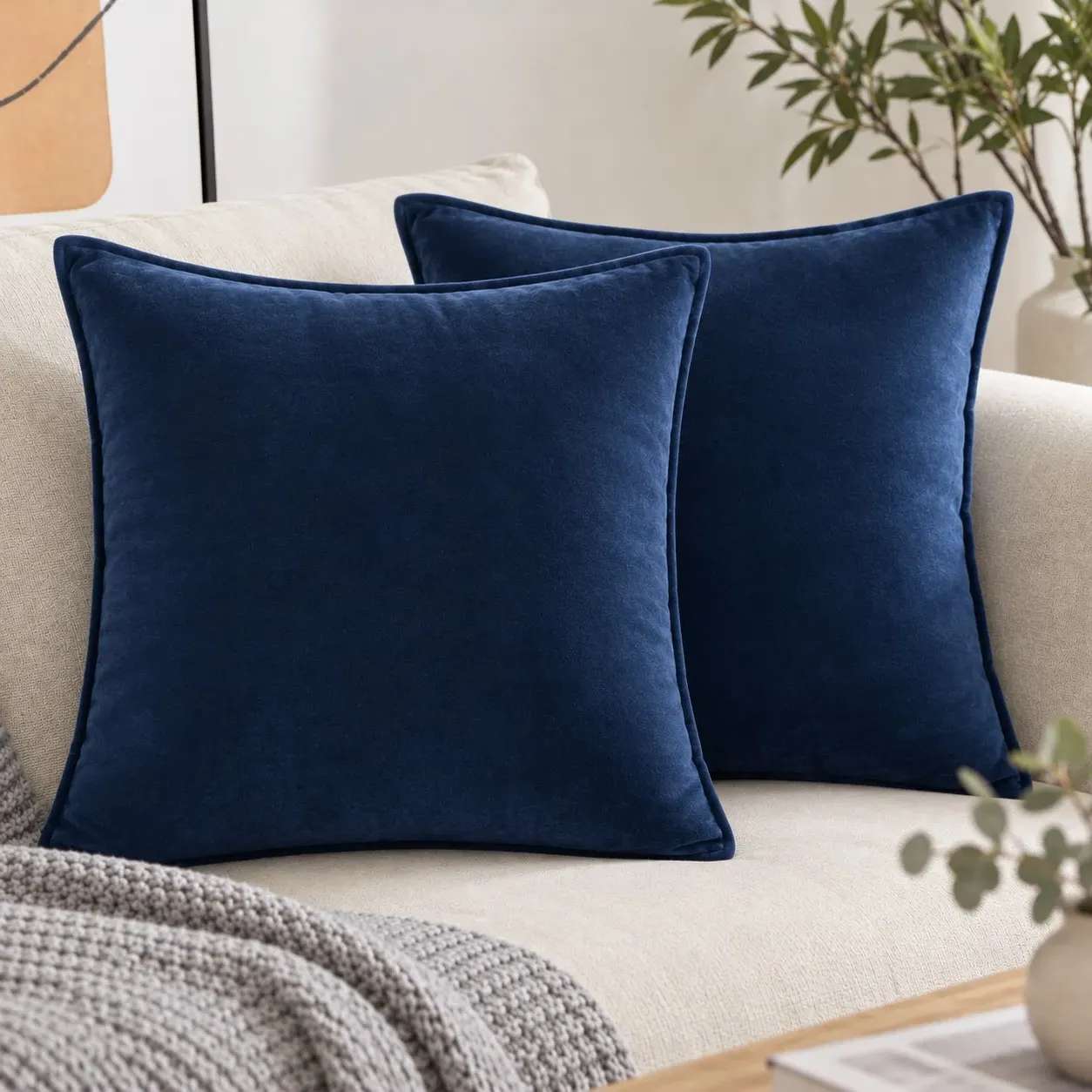 Velvet Cushion Cover - Navy Blue, Cotton by The Towel Shop