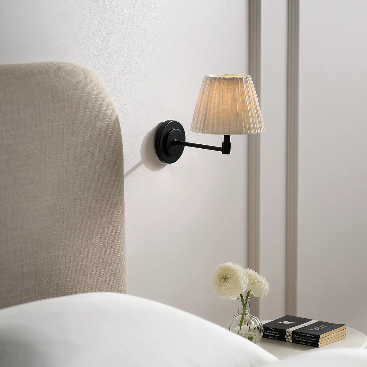 Addison Rechargeable Wall Light - White/Black, Linen product