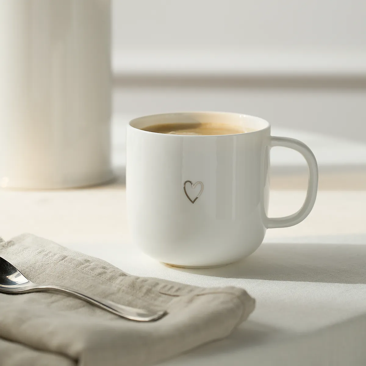 Bone China Silver Heart Mug - White product