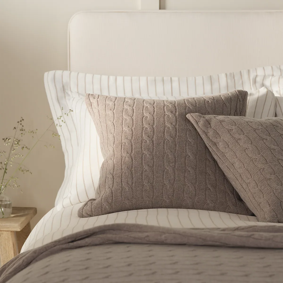Cameron Cable Knit Cushion - Mink, Wool-Cashmere Blend product
