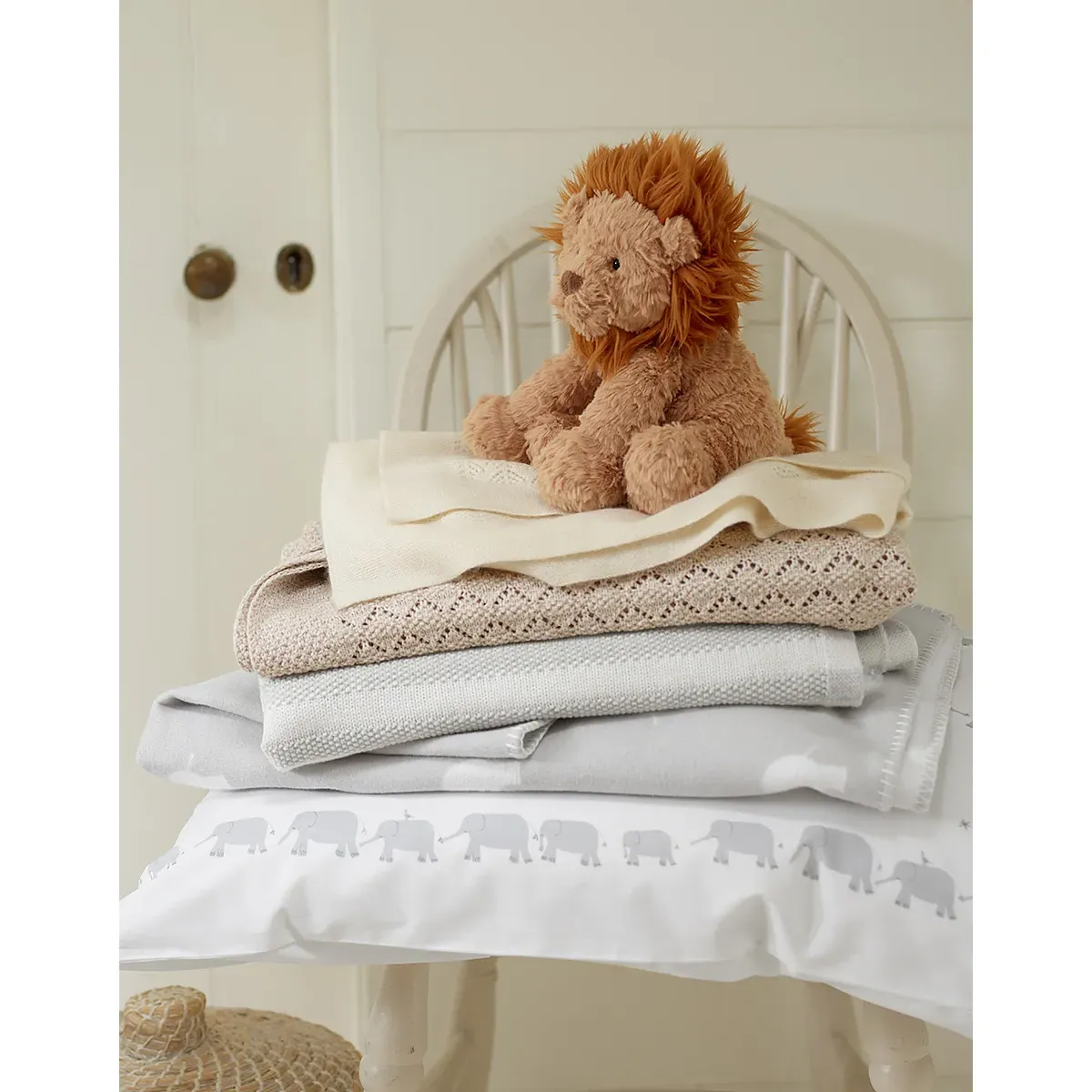 Grey Elephant Baby Blanket - Grey White, Brushed Cotton alternate view