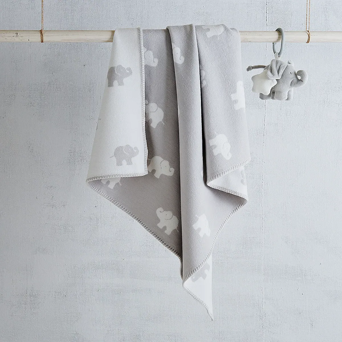 Grey Elephant Baby Blanket - Grey White, Brushed Cotton product