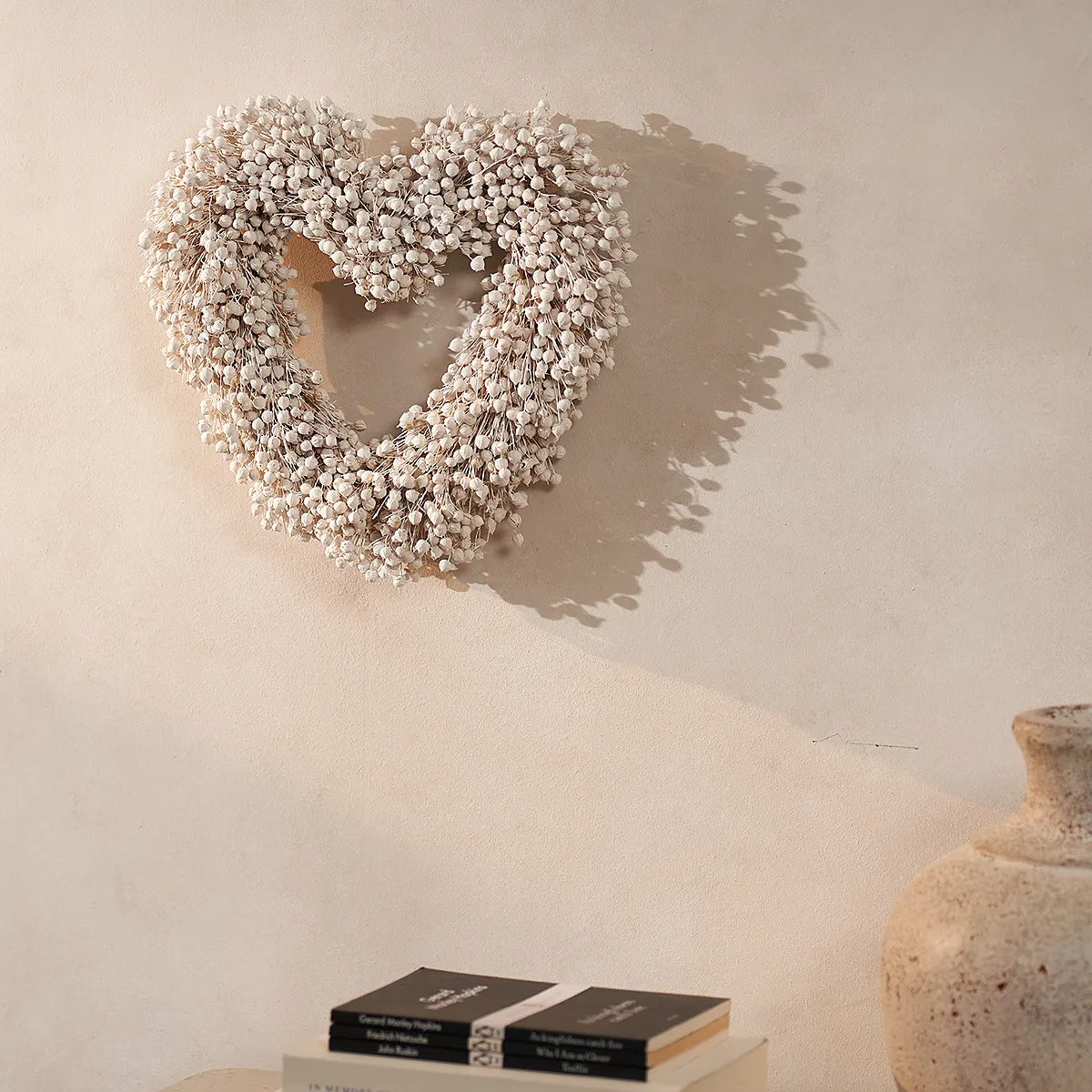 Heart Dried Linum Wreath - White product