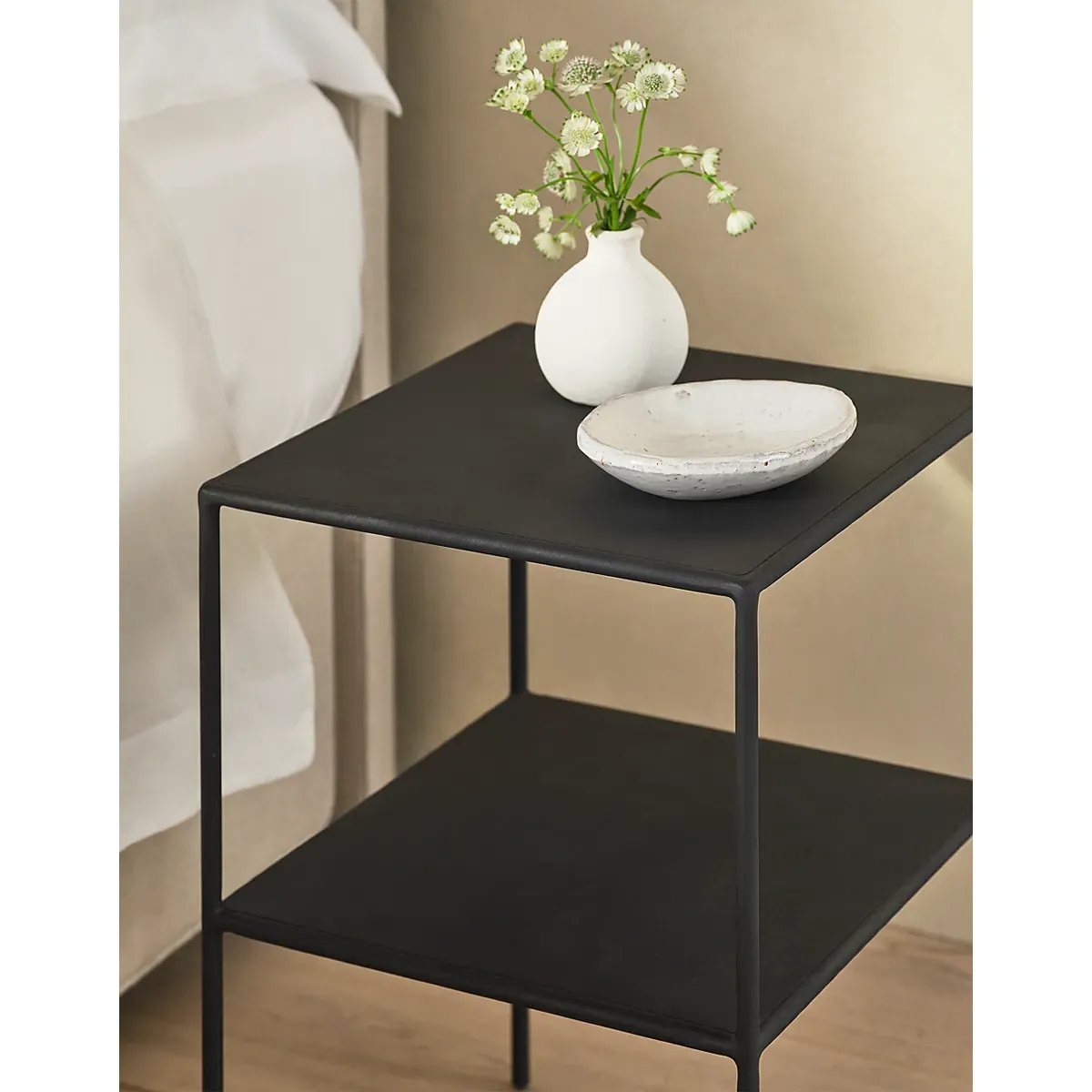 Marton Bedside Table with Shelf - Black, Iron alternate view