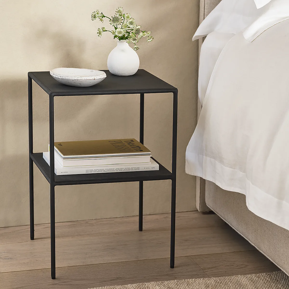 Marton Bedside Table with Shelf - Black, Iron product