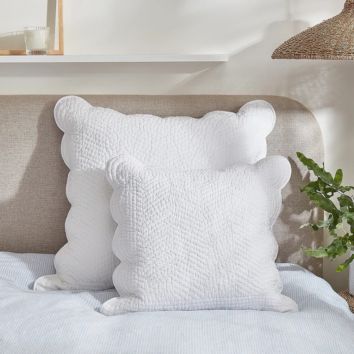 Milfield Scallop Edge Cushion - White, Cotton product