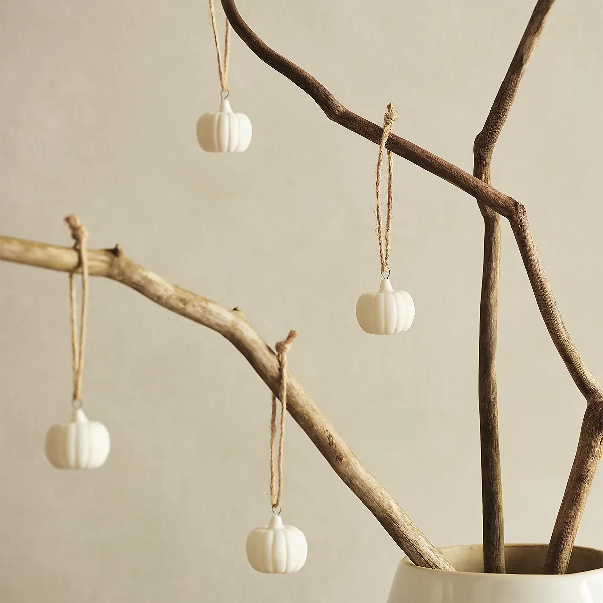 Mini Ceramic Pumpkin Decorations Set of 6 - White, Porcelain product