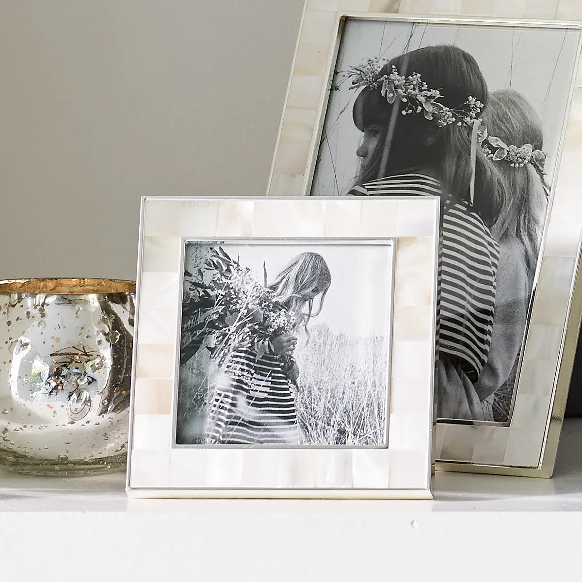 Mother of Pearl Photo Frame 3x3 - White, Silver product