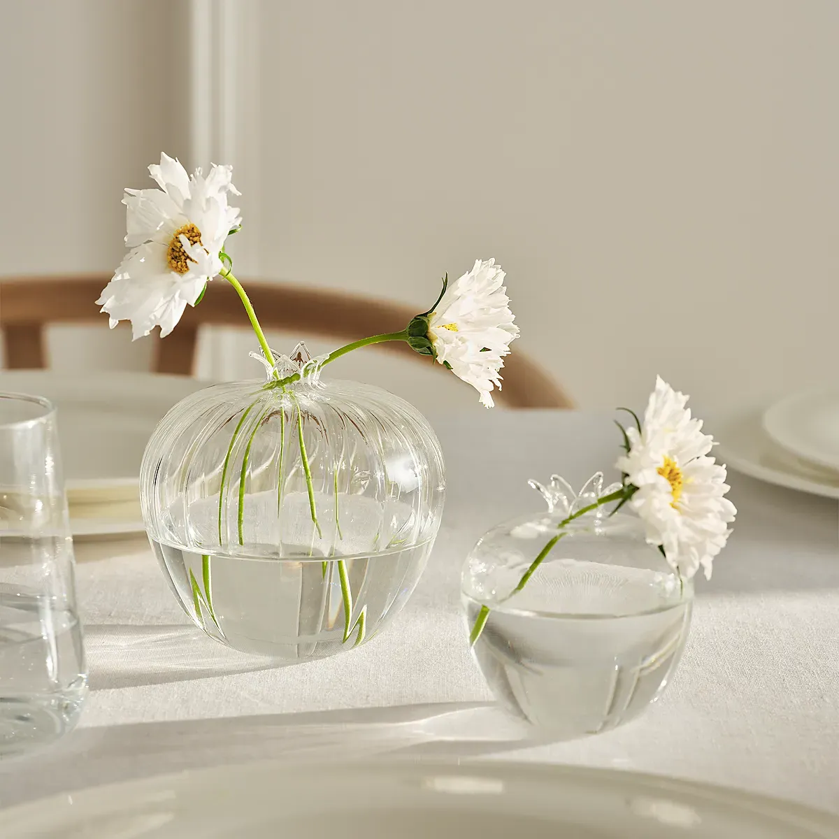 Optic Pomegranate Midi Vases Set of 2 - Clear, Borosilicate Glass product