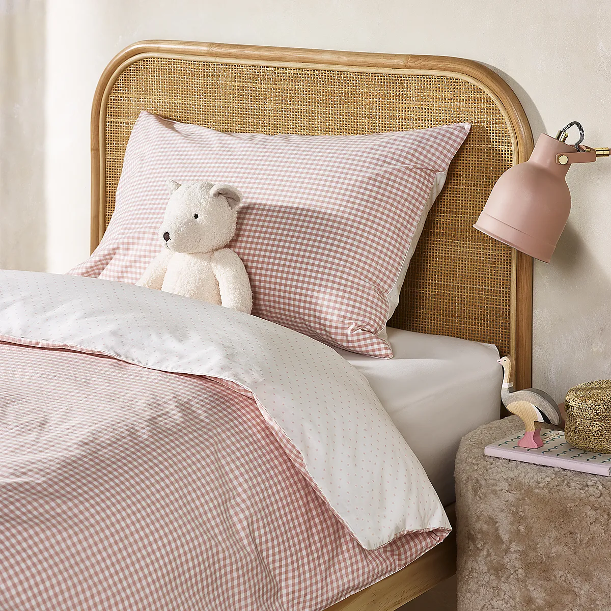 Organic Cotton Gingham Duvet Cover & Pillowcase Set - Dusty Pink product