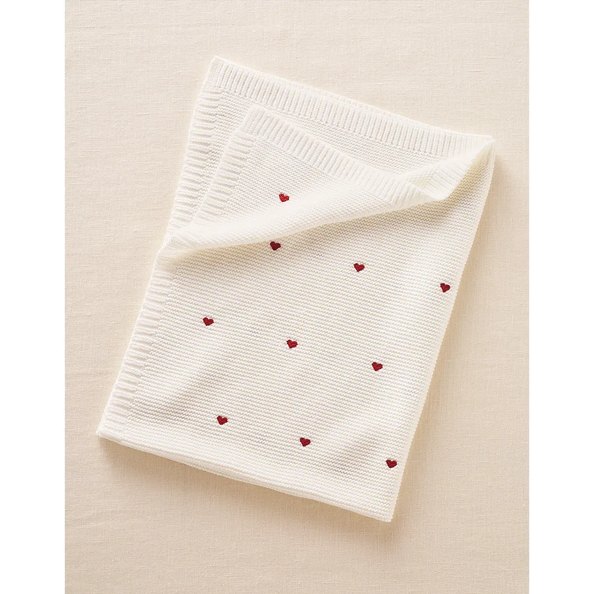 Organic Cotton Heart Embroidered Blanket - Ivory/Red alternate view