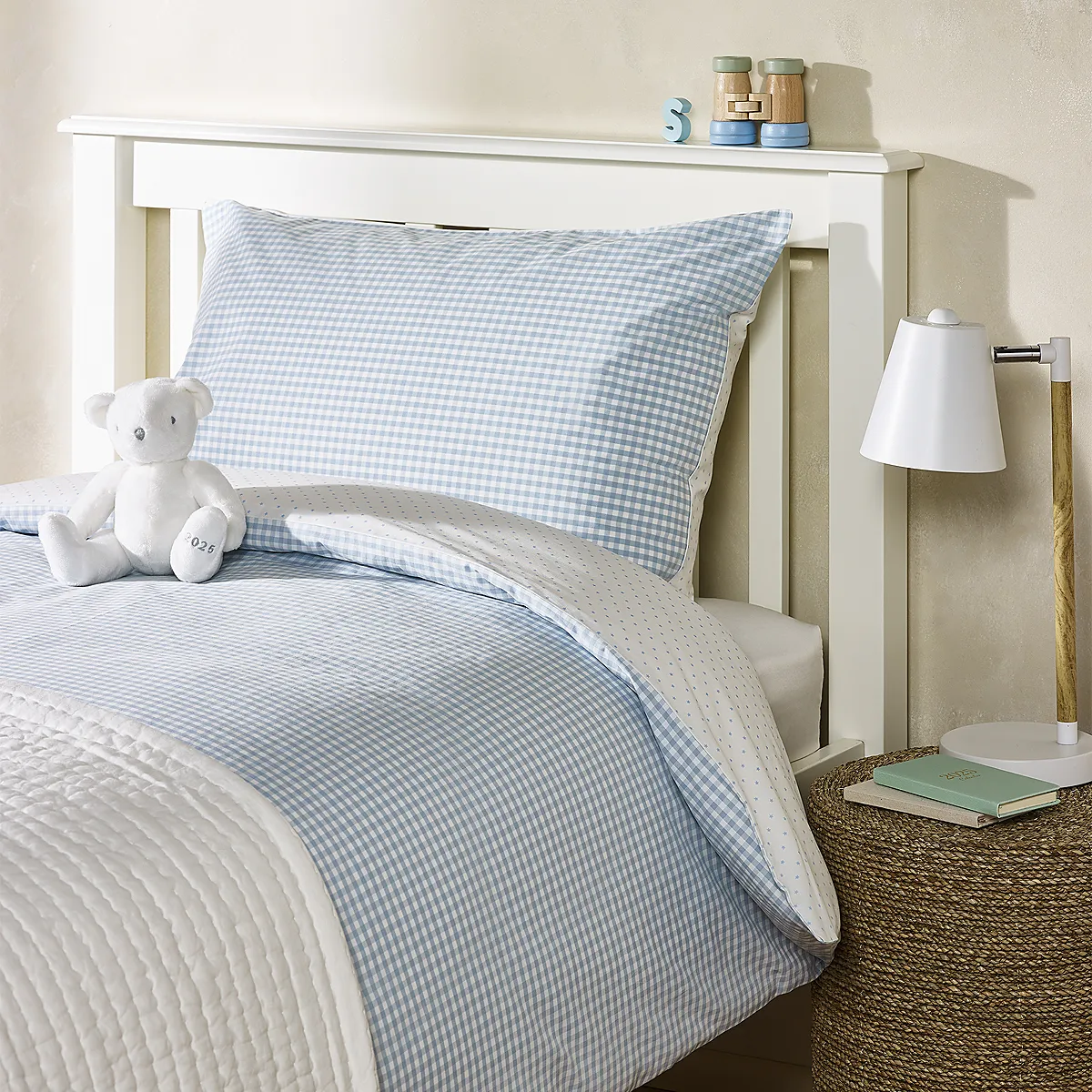 Organic Cotton Reversible Gingham Duvet Cover & Pillowcase Set - Cloud Blue product