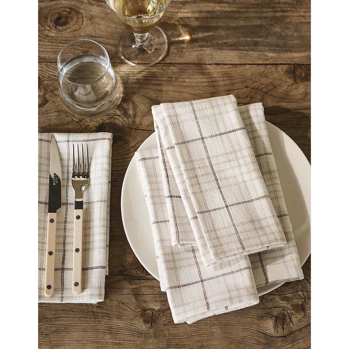 Orkney Check Napkins Set of 4 - White Natural, Cotton alternate view
