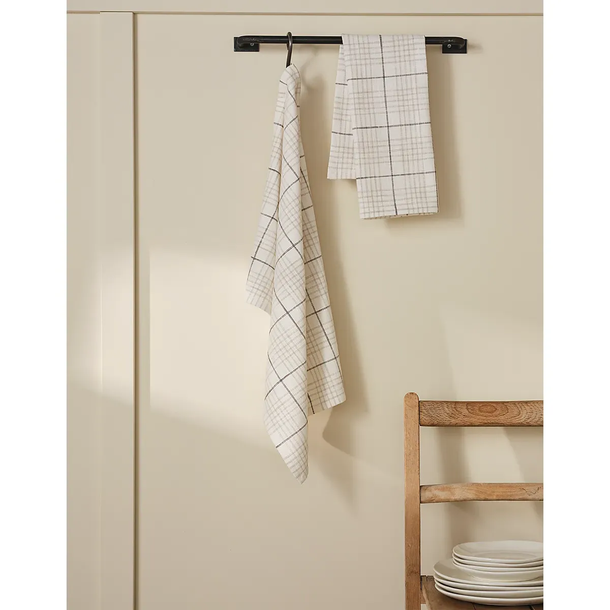 Orkney Check Tea Towels Set of 2 - White Natural, Cotton alternate view