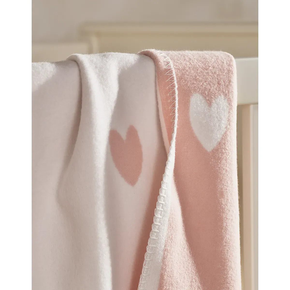 Pink Heart Baby Blanket - White/Pink, Brushed Cotton alternate view