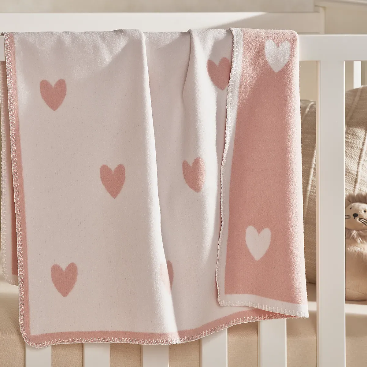 Pink Heart Baby Blanket - White/Pink, Brushed Cotton product