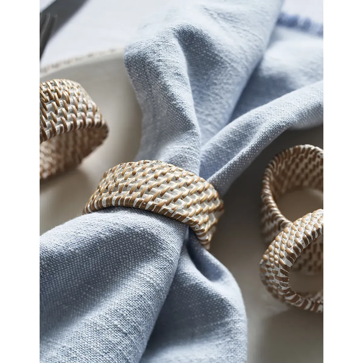 Rattan Napkin Rings Set of 4 - White alternate view