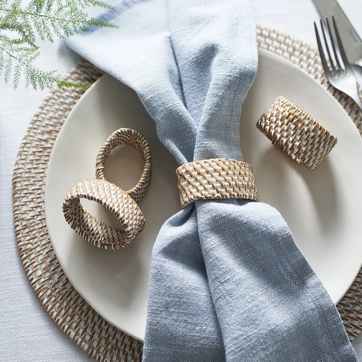 Rattan Napkin Rings Set of 4 - White product