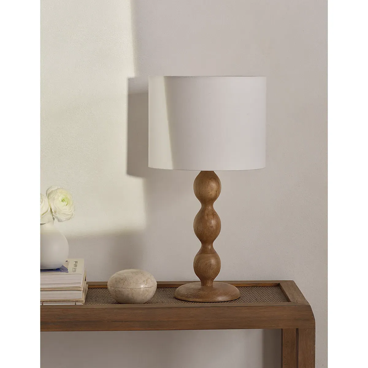 Salcombe Bobbin Base Table Lamp - White, Mango Wood alternate view