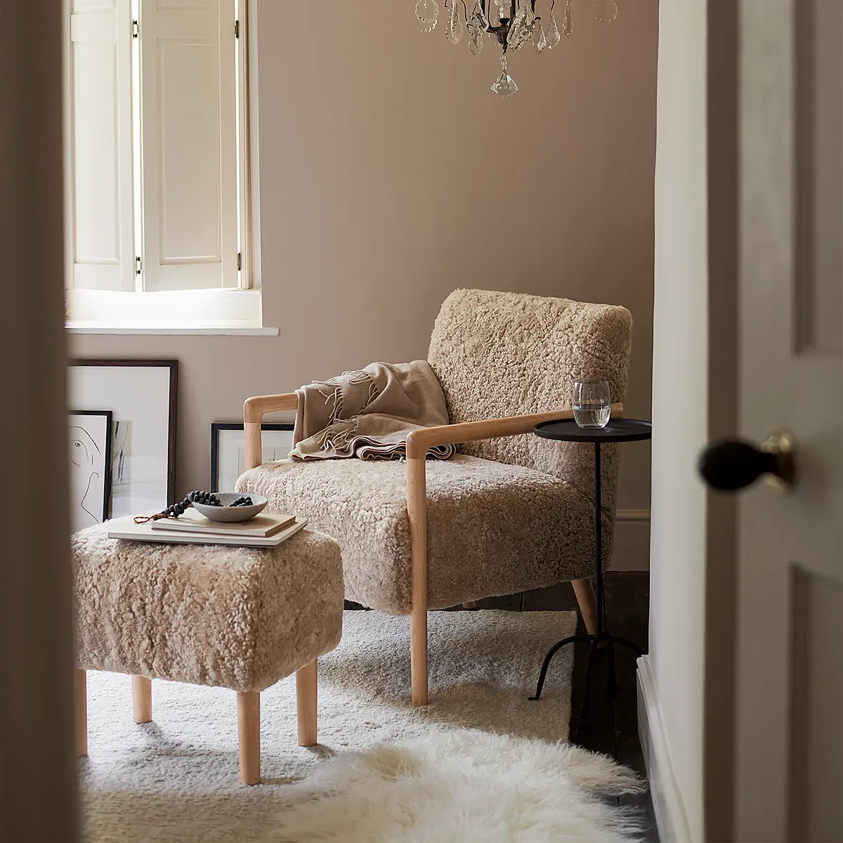 Sheepskin Chair and Footstool Set - Oatmeal product