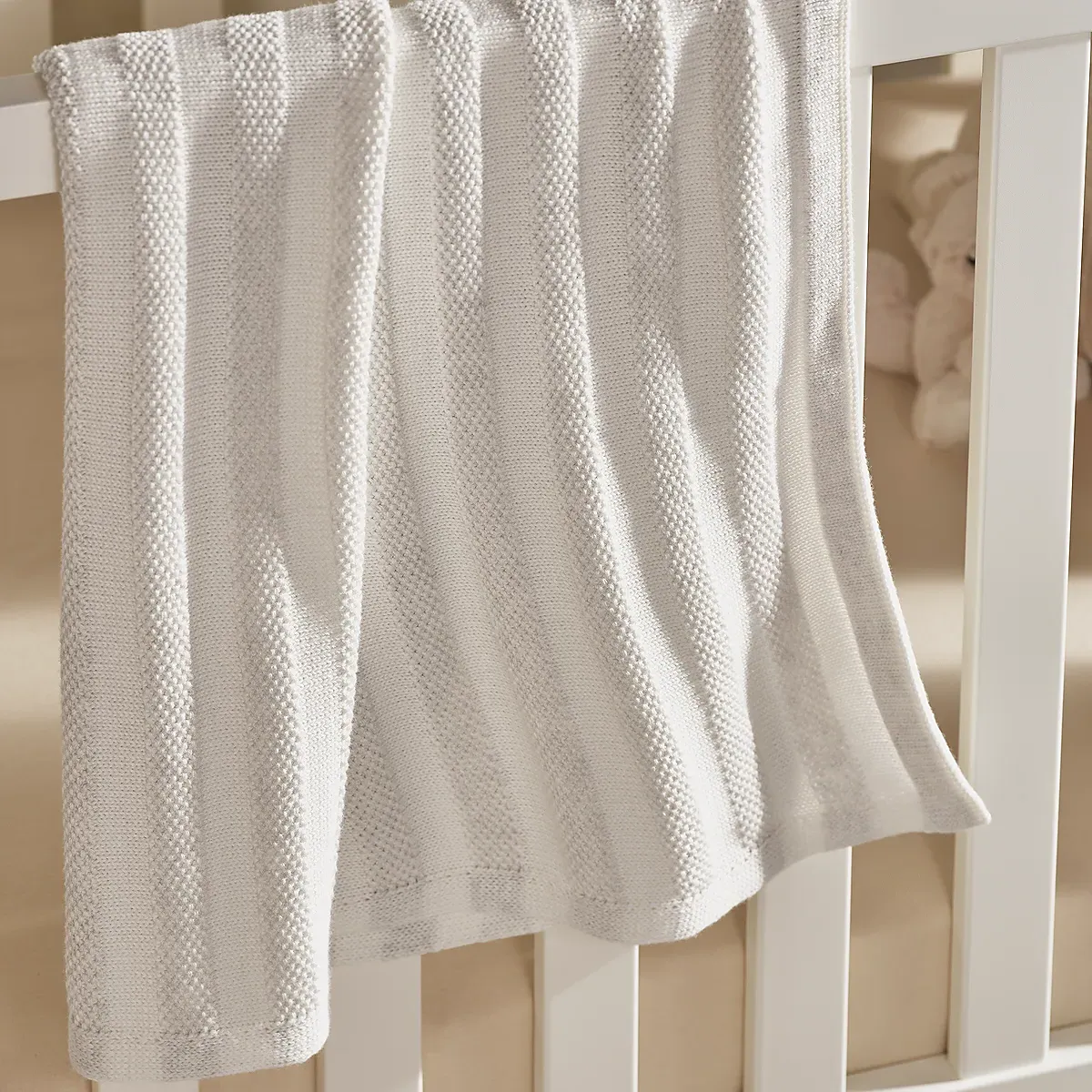 Stripe Cotton Cashmere Baby Blanket - White/Grey product