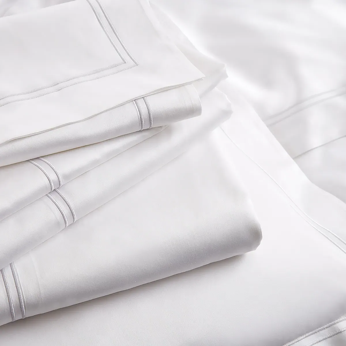 Symons Double Row Cord Flat Sheet - White/Silver, Egyptian Cotton product