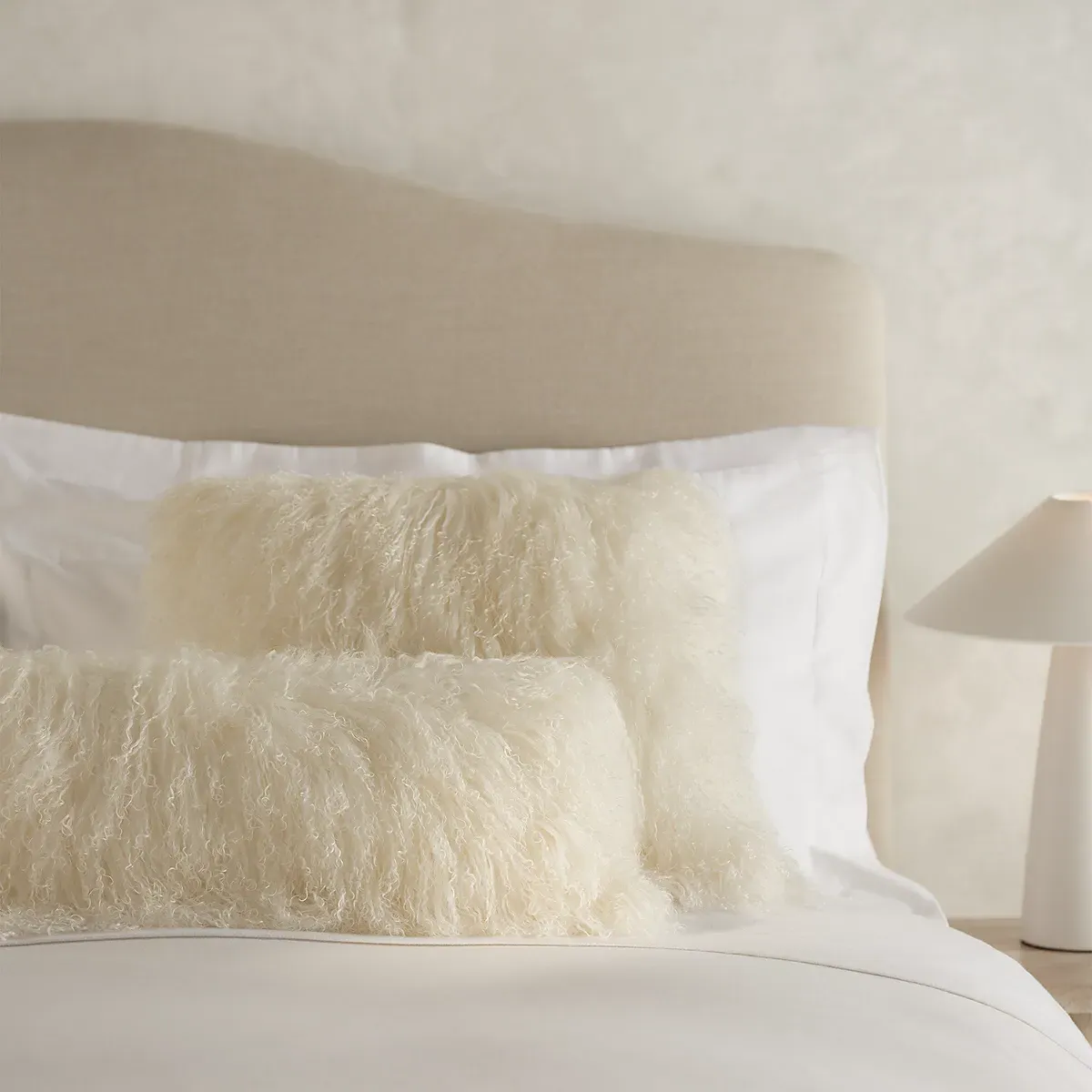 Tibetan Sheepskin Bolster Cushion - Ivory product