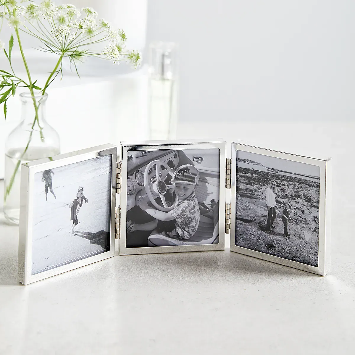 Triple Aperture Hinged Photo Frame 3x3 - Silver, Silver-Plated Steel product