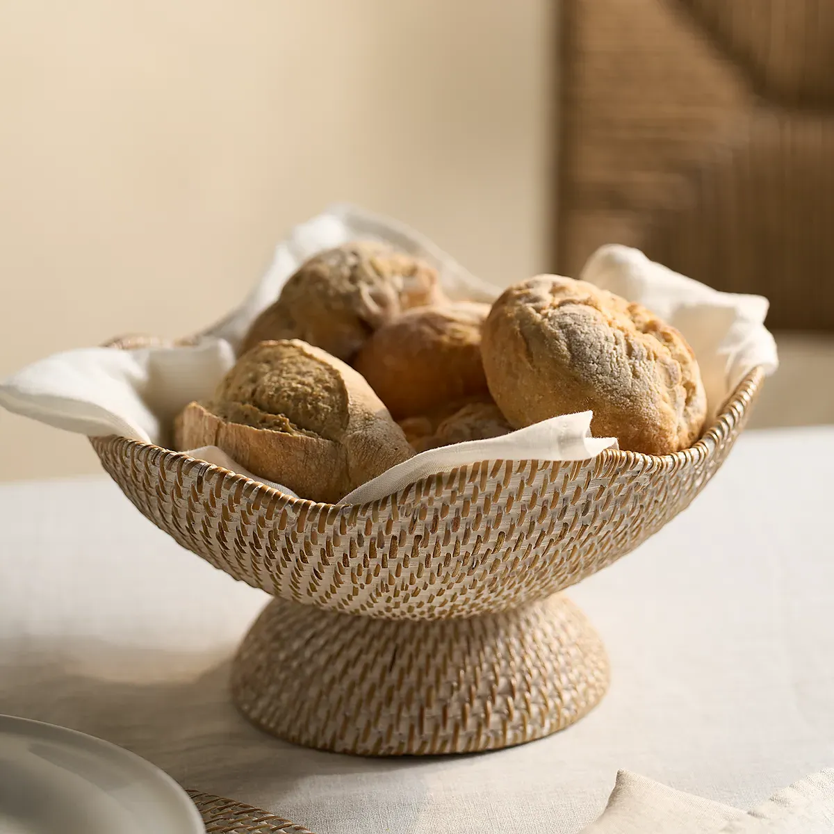 Whitewashed Rattan Scalloped Bowl - White product