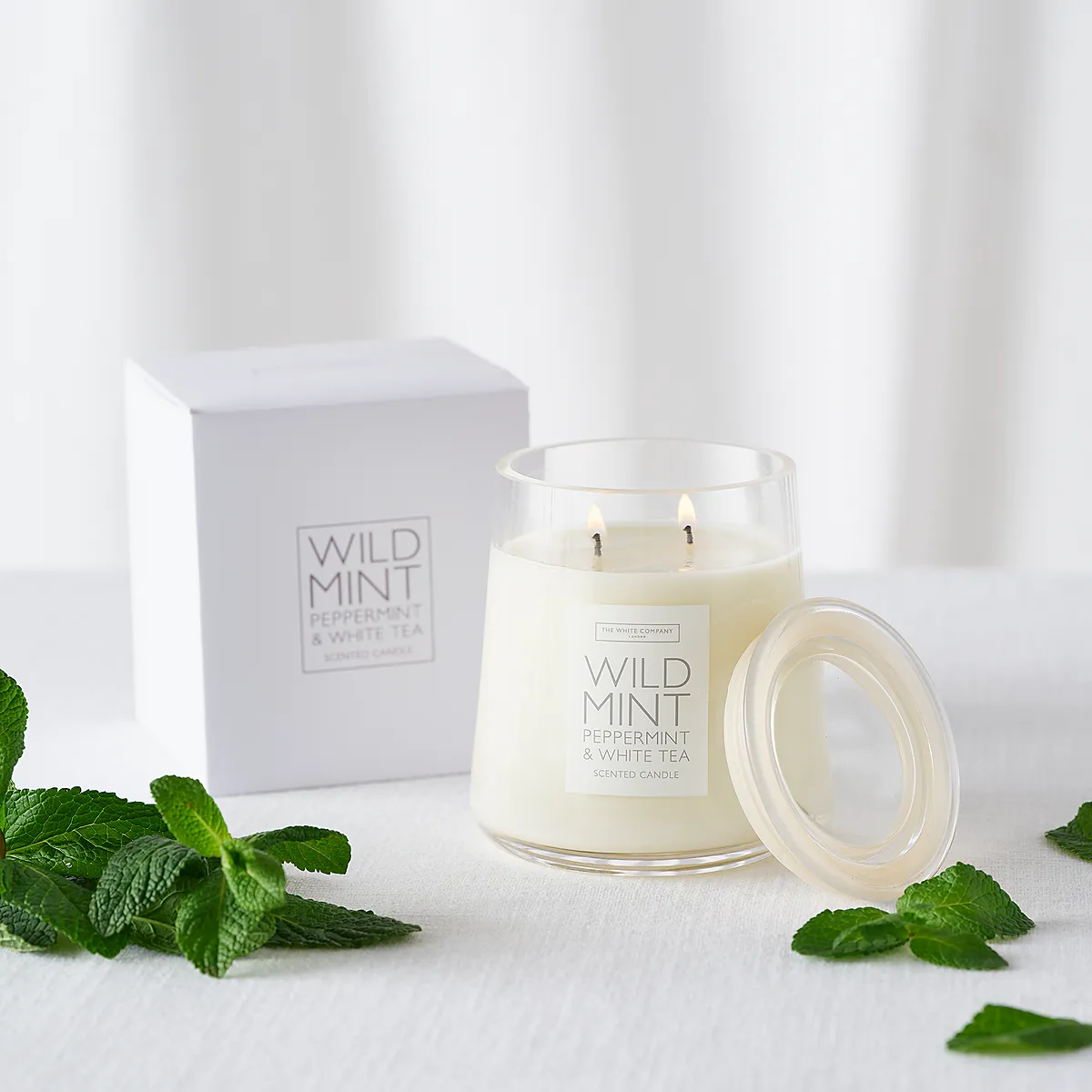 Wild Mint Two-Wick Candle - White, Glass product