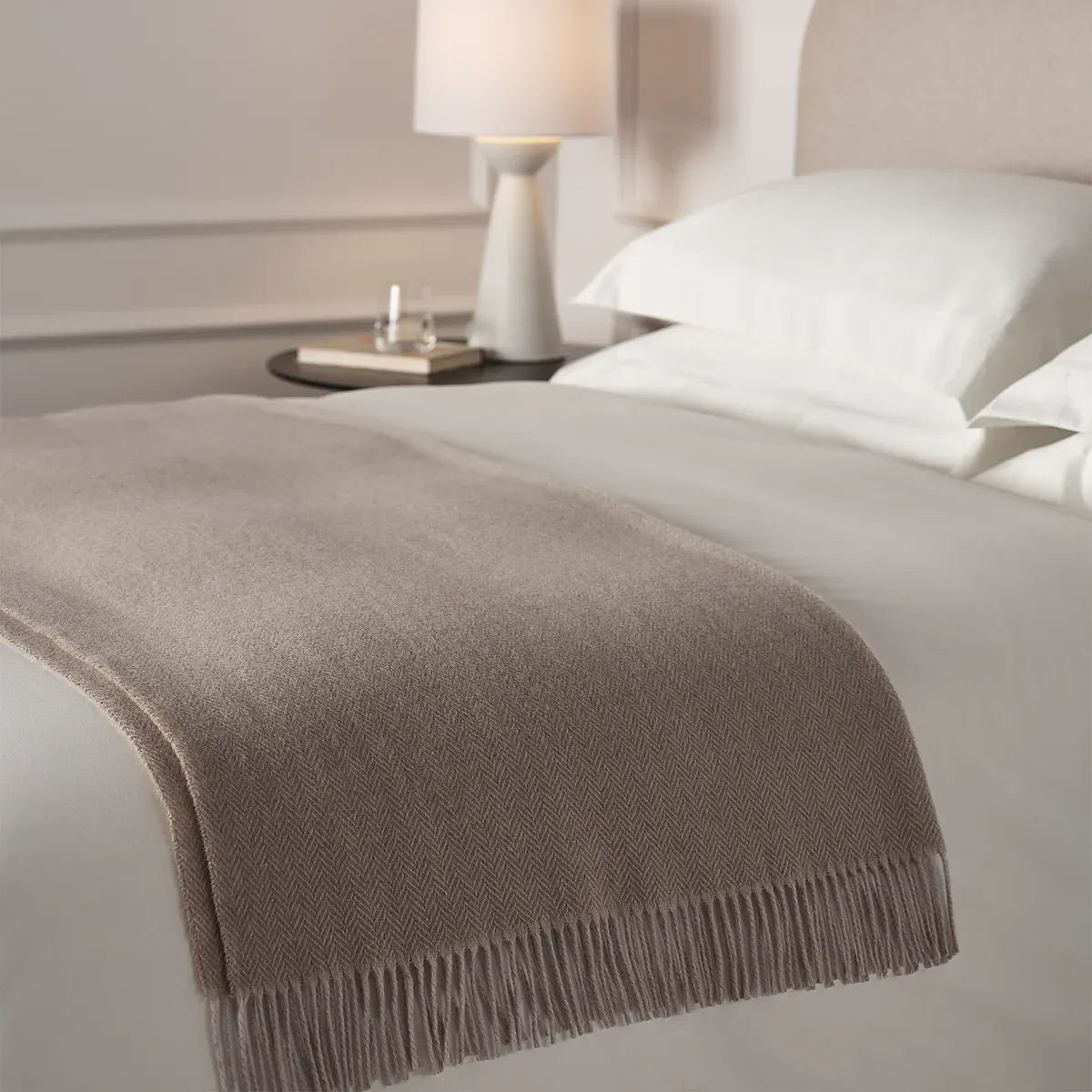 Wool Cashmere Herringbone Throw - Mink product