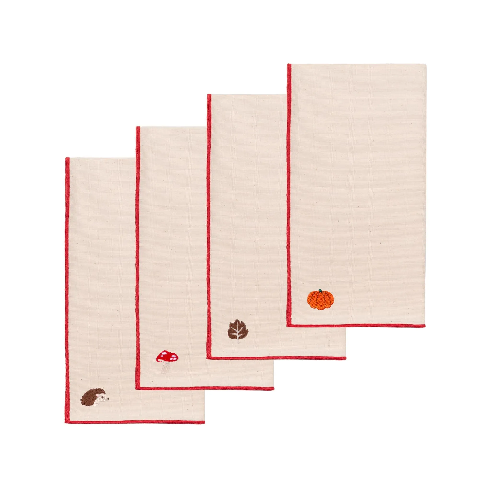 Nazaré Embroidered Autumn Motif Napkin Set - Ecru, Cotton product
