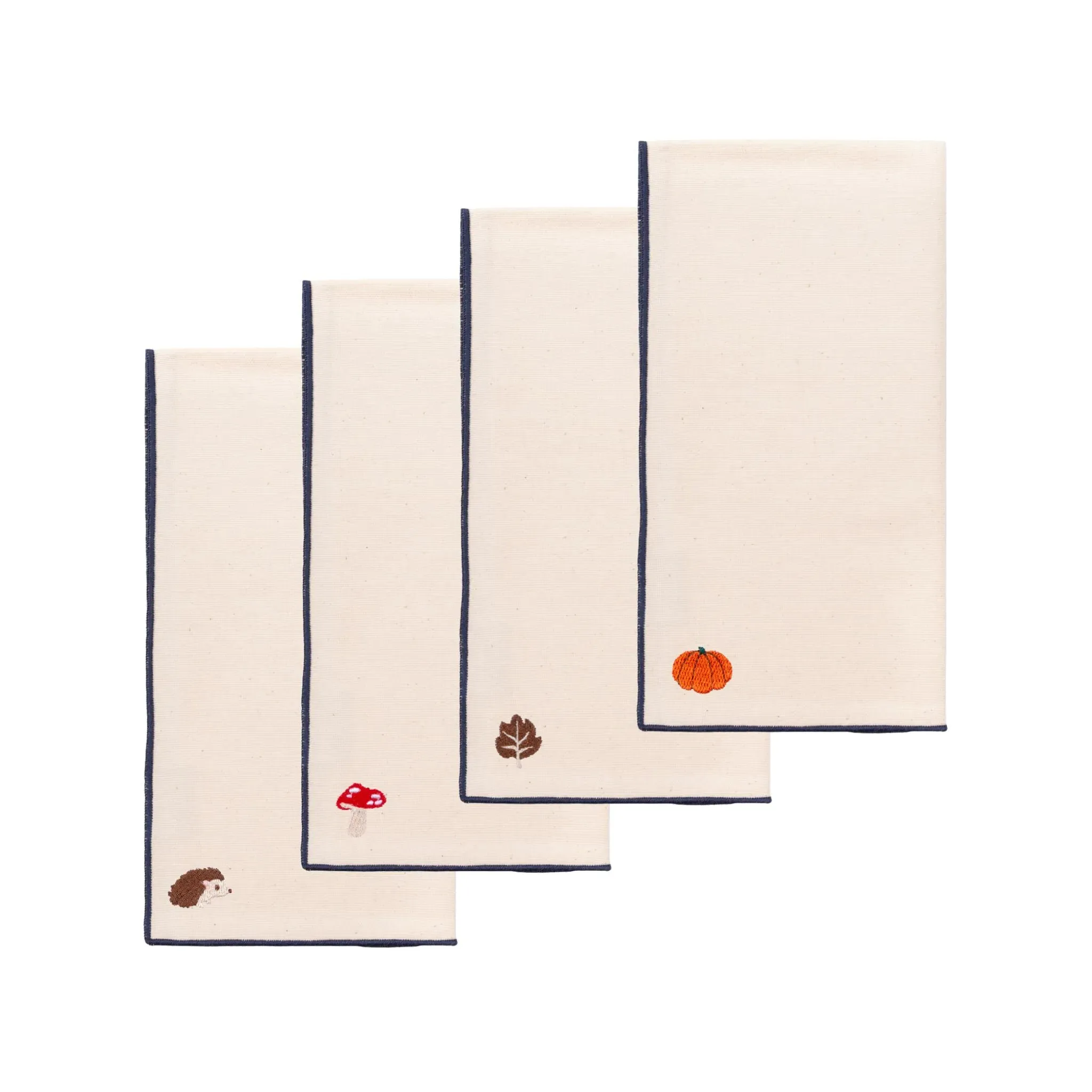 Nazaré Embroidered Autumn Motifs Napkin Set - Ecru, Cotton product
