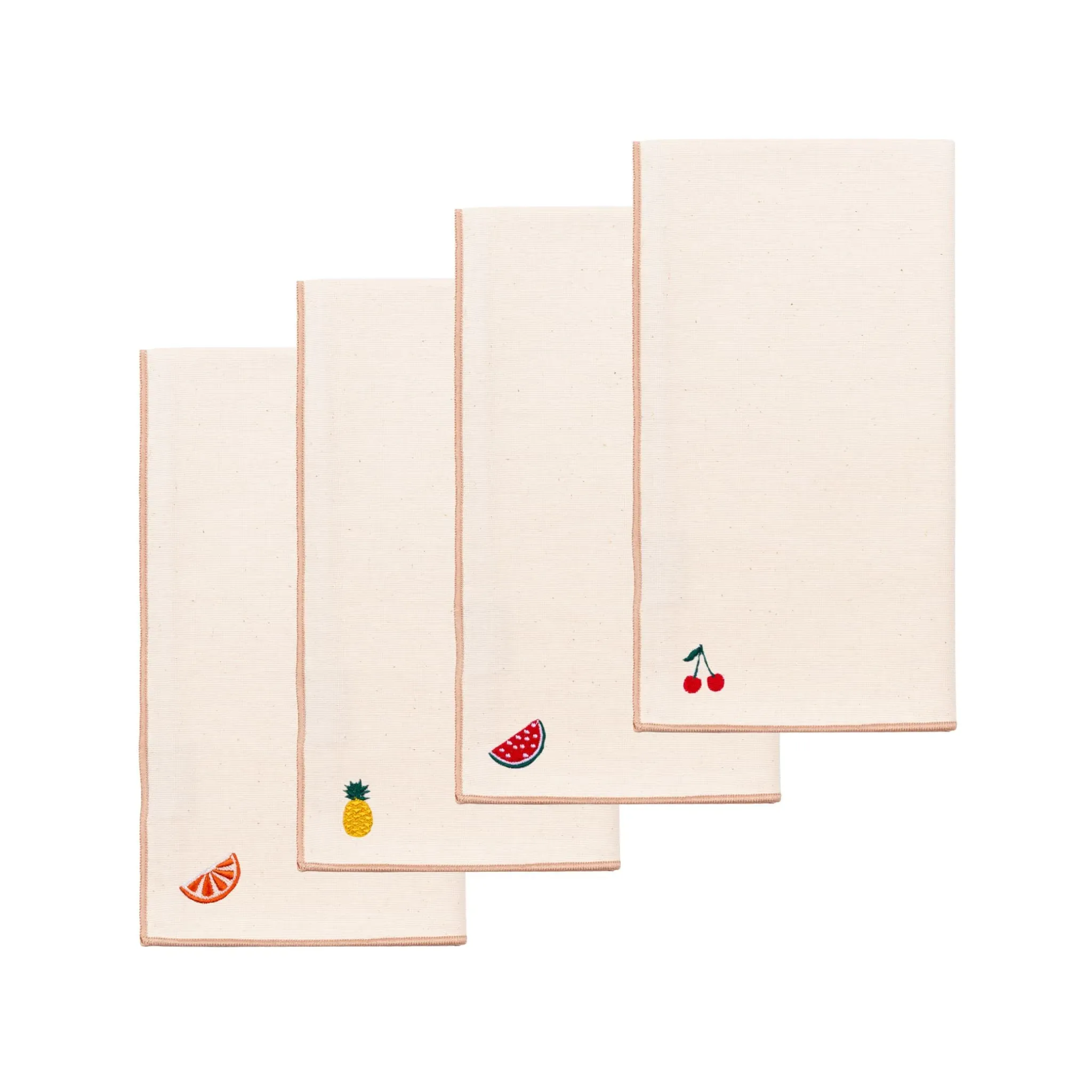 Nazaré Embroidered Fruit Napkins Pack of 4 - Ecru, Cotton product