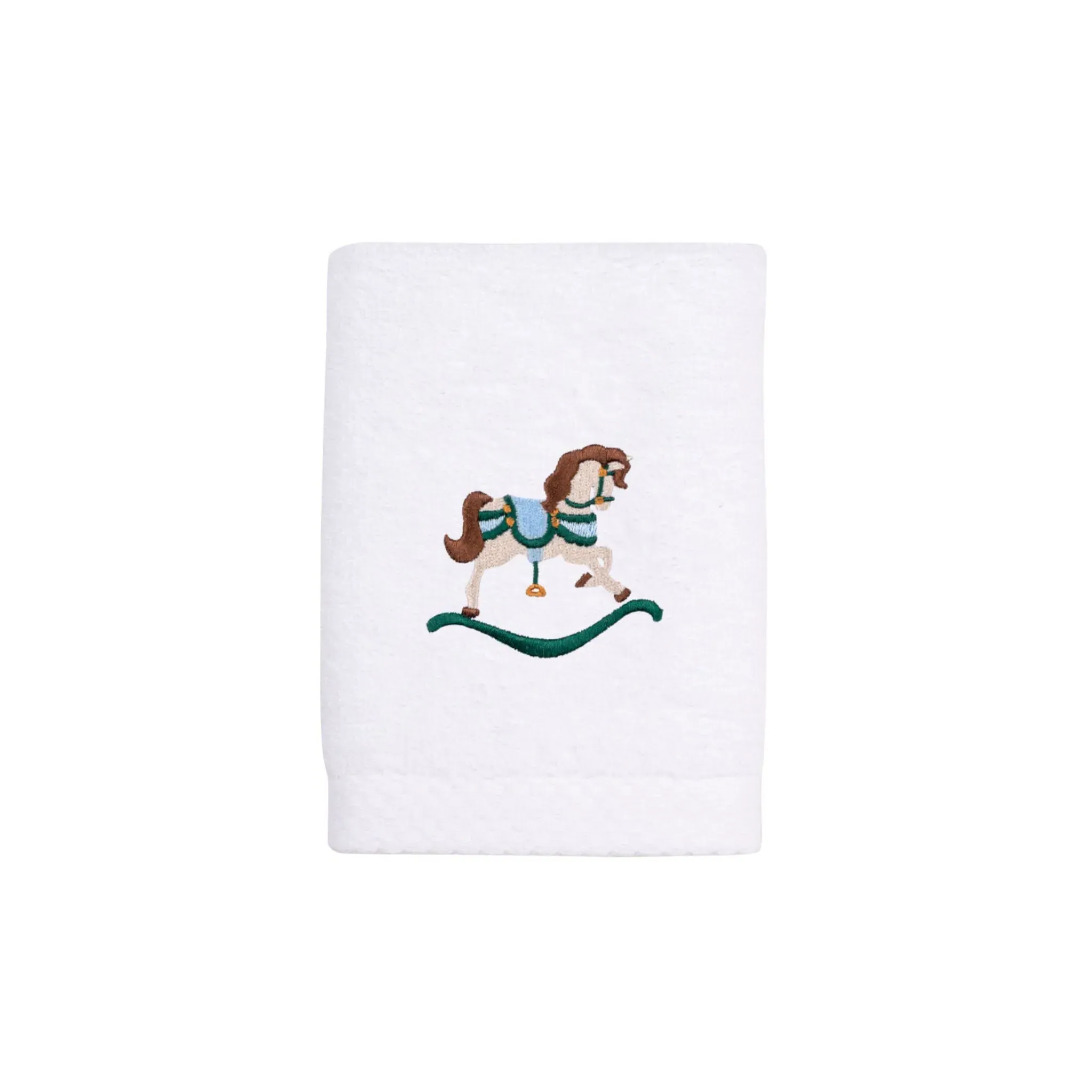 White Cotton Bath Towel with Rocking Horse Embroidery product