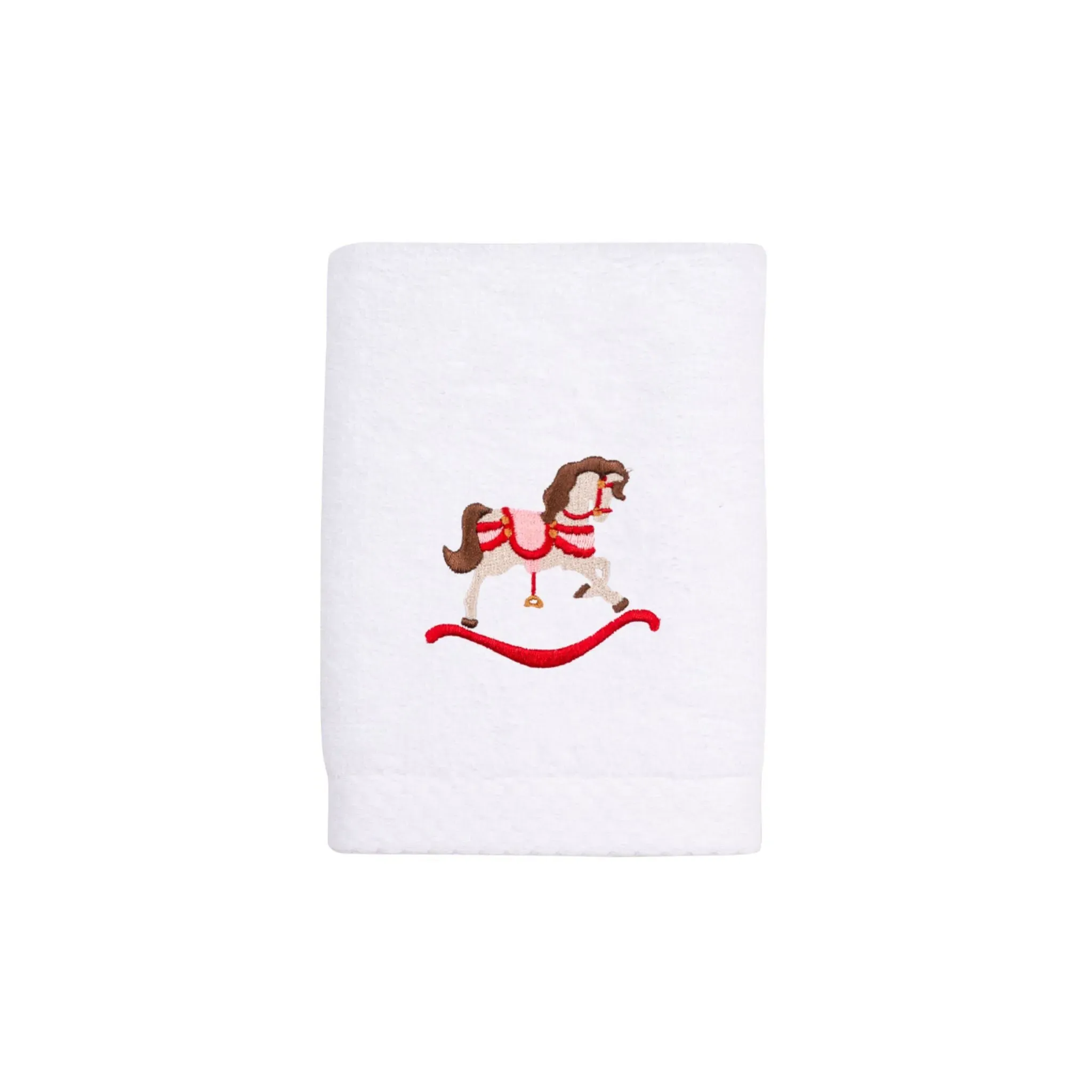 White Cotton Bath Towel with Rocking Horse Embroidery product